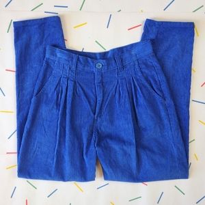 Vintage 80s Corduroy Electric Blue Mom Pants